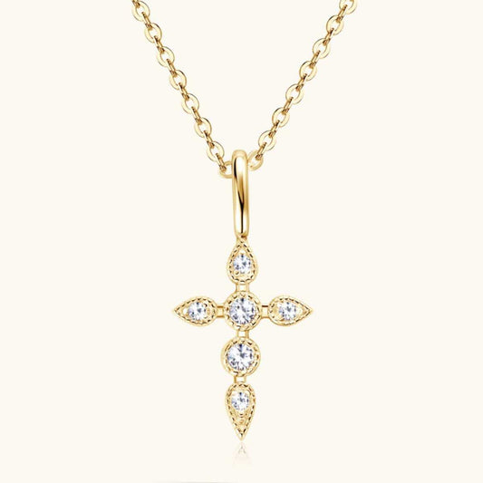 925 Sterling Silver Moissanite Cross Pendant Necklace - Trendsi - Flyclothing LLC