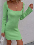 Tie Back Square Neck Long Sleeve Sweater Dress - Trendsi - Flyclothing LLC