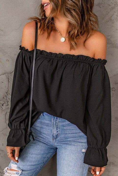 Off-Shoulder Flounce Sleeve Blouse - Trendsi - Flyclothing LLC