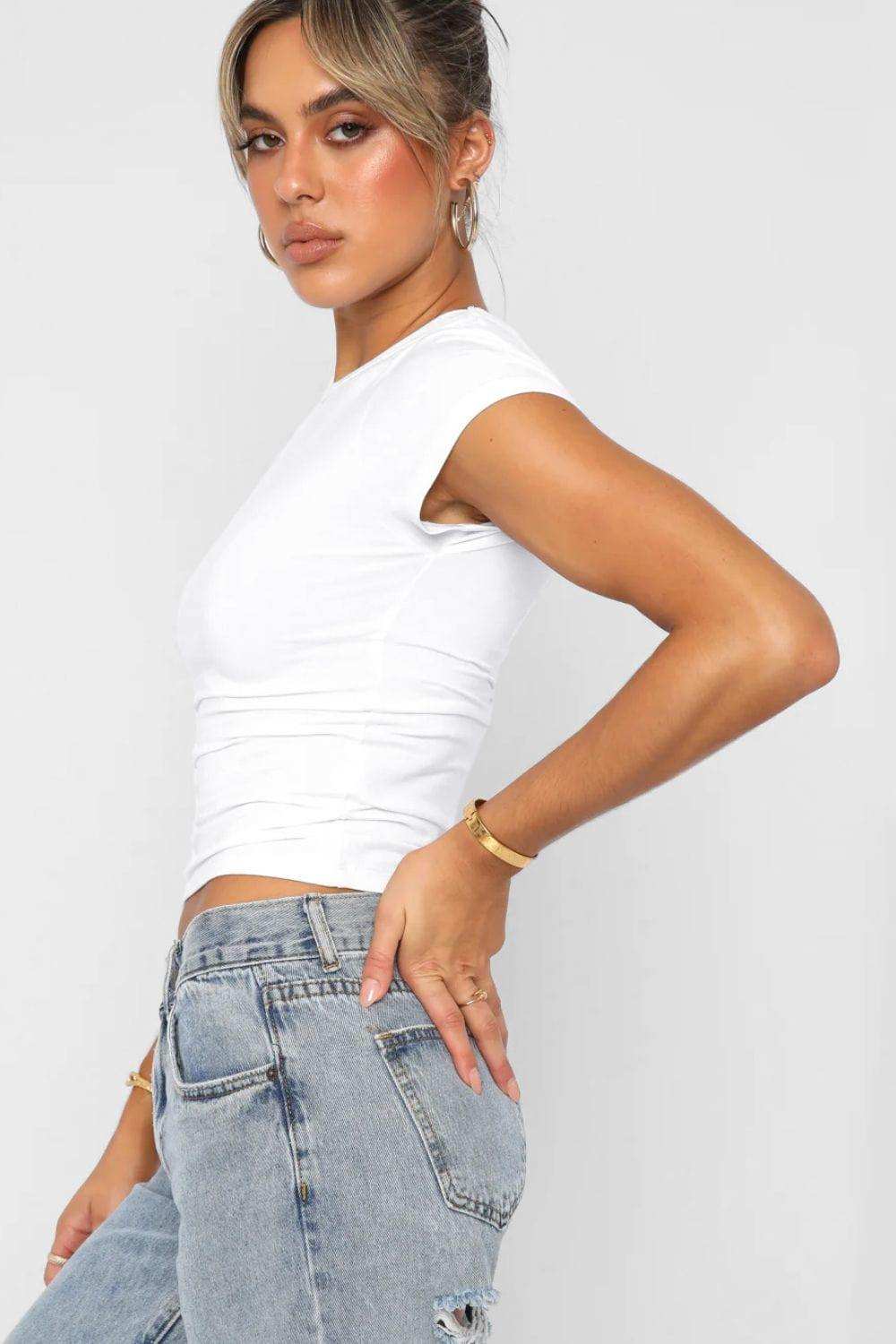 Crewneck Short Sleeve Tee - Trendsi - Flyclothing LLC