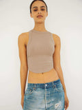Halter Neck Ribbed Cropped Top - Trendsi - Flyclothing LLC