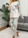 Tie-Dye Round Neck Top and Drawstring Pants Lounge Set - Trendsi - Flyclothing LLC