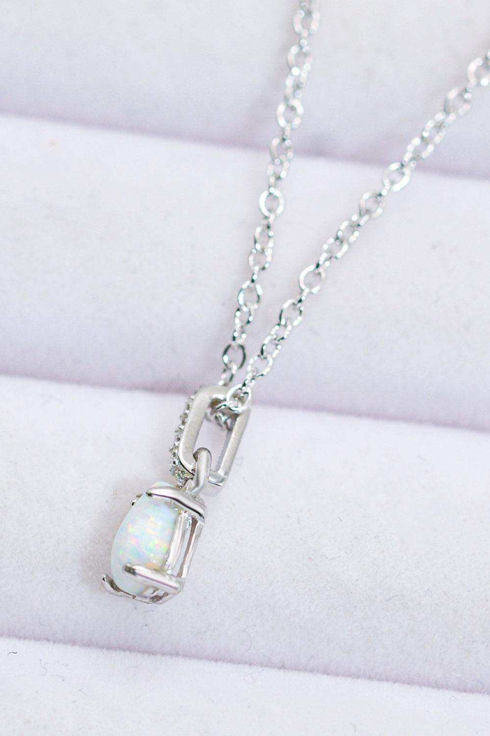 Opal Pendant 925 Sterling Silver Chain-Link Necklace - Trendsi - Flyclothing LLC