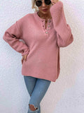 Quarter-Button Slit Sweater - Trendsi - Flyclothing LLC