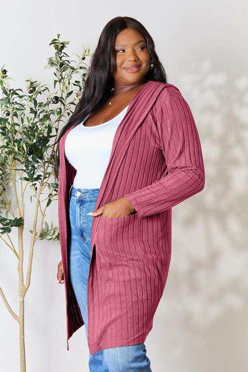 Basic Bae Full Size Ribbed Open Front Long Sleeve Cardigan - Trendsi - Flyclothing LLC