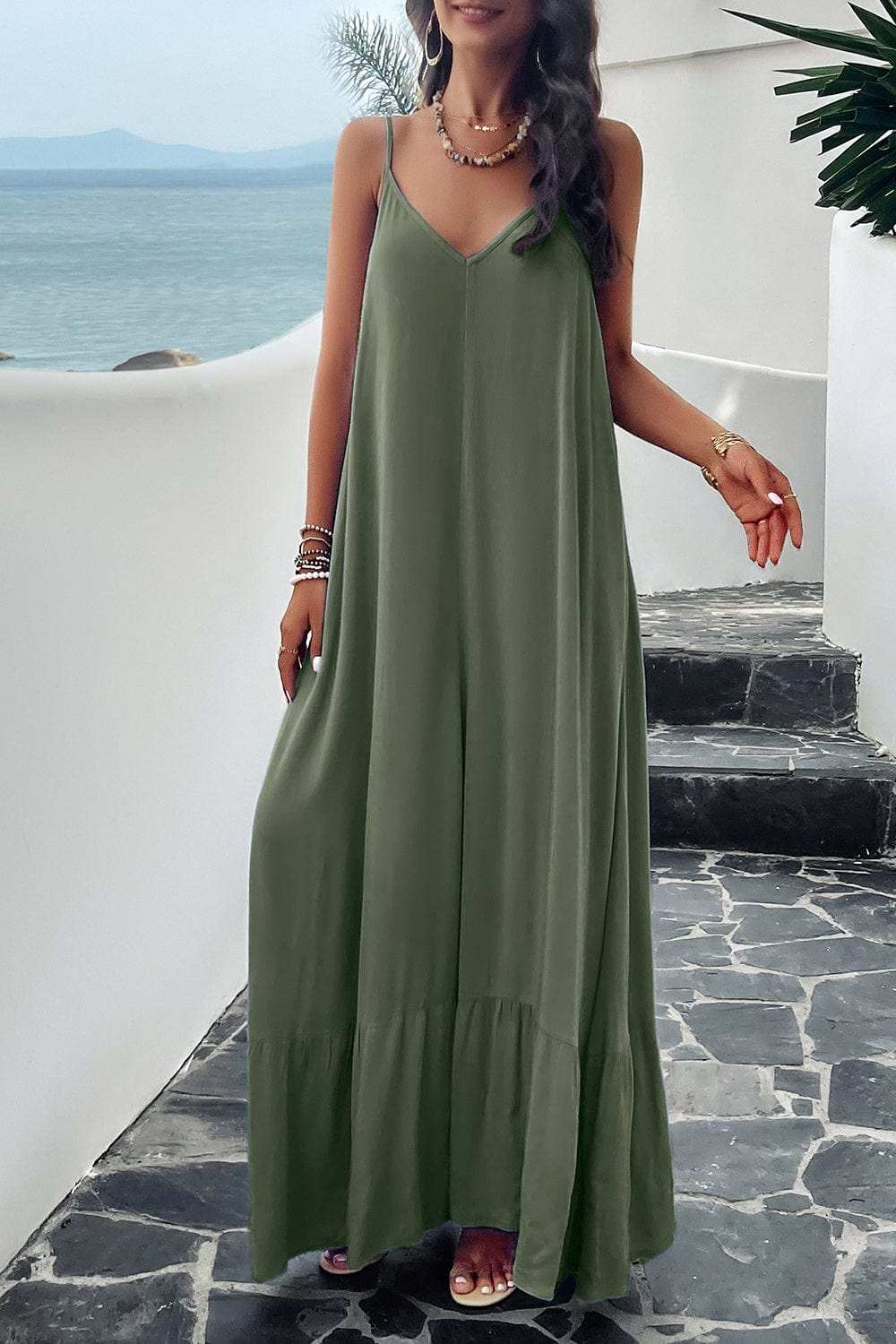 Backless Maxi Cami Dress with Pockets - Trendsi - Flyclothing LLC