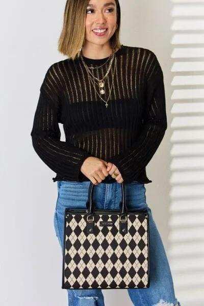 David Jones Argyle Pattern PU Leather Handbag - Trendsi - Flyclothing LLC