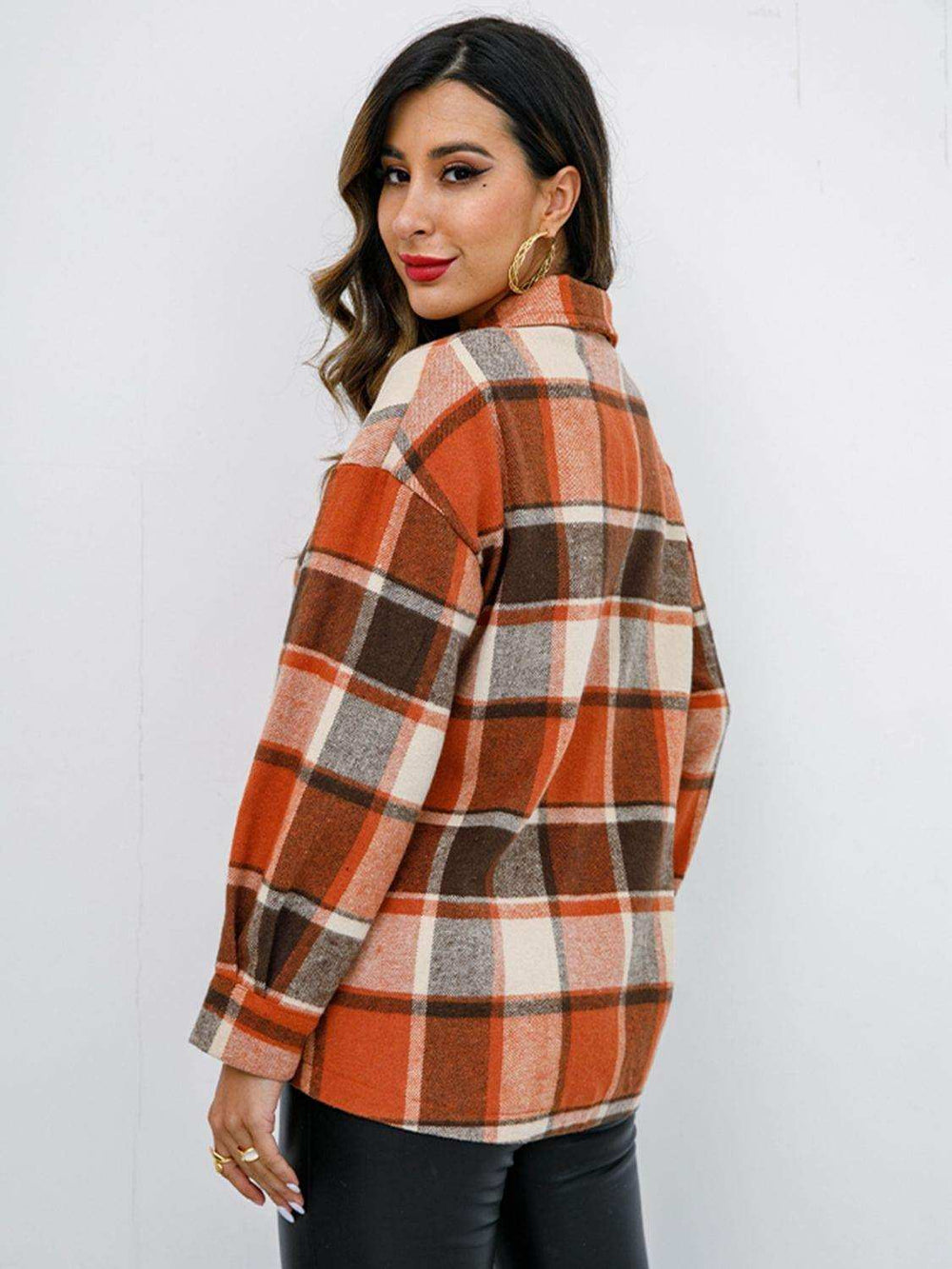 Plaid Button-Down Jacket - Trendsi - Flyclothing LLC