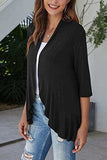 Open Front Three-Quarter Sleeve Cardigan - Trendsi - Flyclothing LLC
