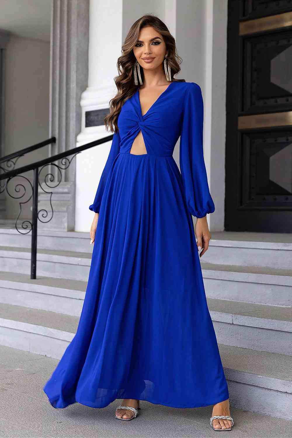 Twist Front Cutout Long Sleeve Dress - Trendsi - Flyclothing LLC