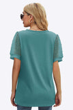 Swiss Dot Puff Sleeve V-Neck Tee - Trendsi - Flyclothing LLC