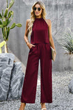 Grecian Neck Sleeveless Pocketed Top and Pants Set - Trendsi - Flyclothing LLC