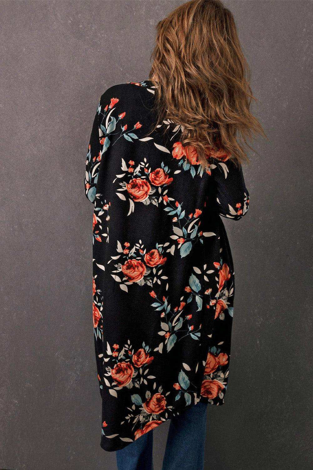 Printed Open Front Longline Cardigan - Trendsi - Flyclothing LLC