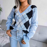Geometric V-Neck Sweater - Trendsi - Flyclothing LLC
