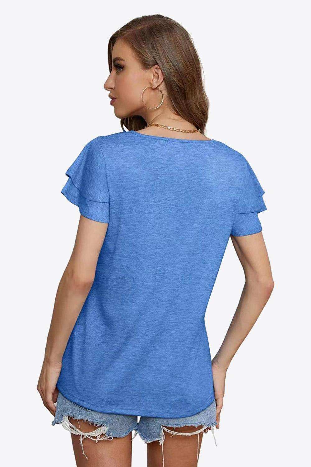 Tie-Neck Layered Flutter Sleeve Blouse - Trendsi - Flyclothing LLC