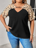Plus Size Chain Detail V-Neck Raglan Sleeve Blouse - Trendsi - Flyclothing LLC
