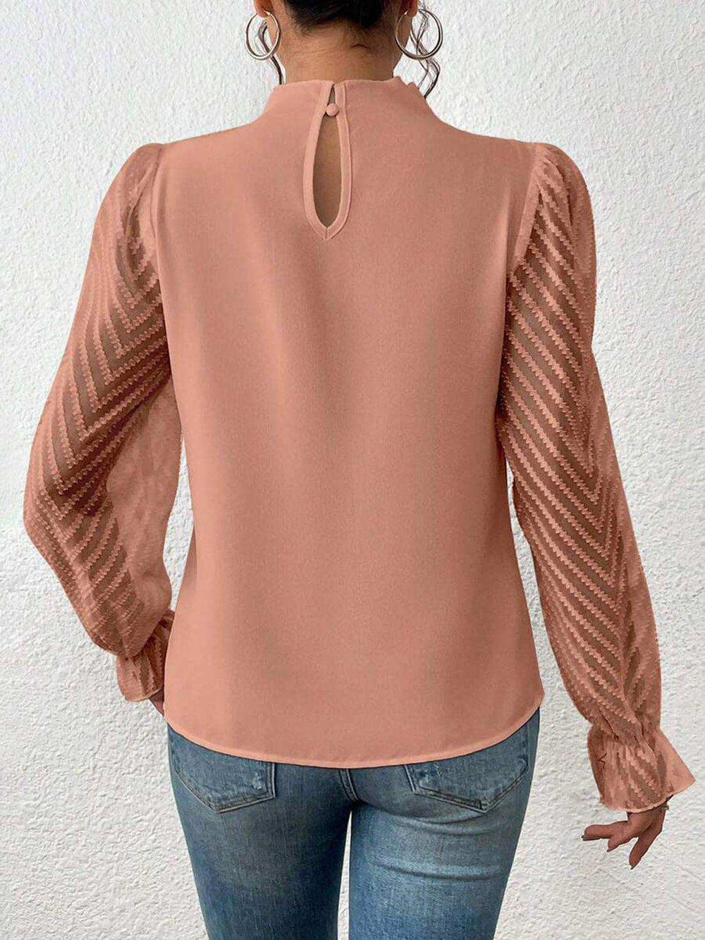 Mock Neck Flounce Sleeve Blouse - Trendsi - Flyclothing LLC