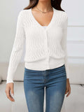 V-Neck Long Sleeve Buttoned Knit Top - Trendsi - Flyclothing LLC