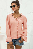 Frill Trim V-Neck Flounce Sleeve Shirt - Trendsi - Flyclothing LLC