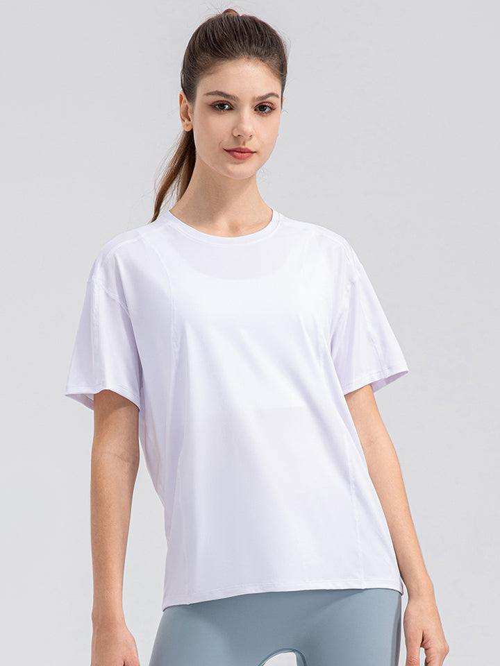 Round Neck Short Sleeve Active Top - Trendsi - Flyclothing LLC