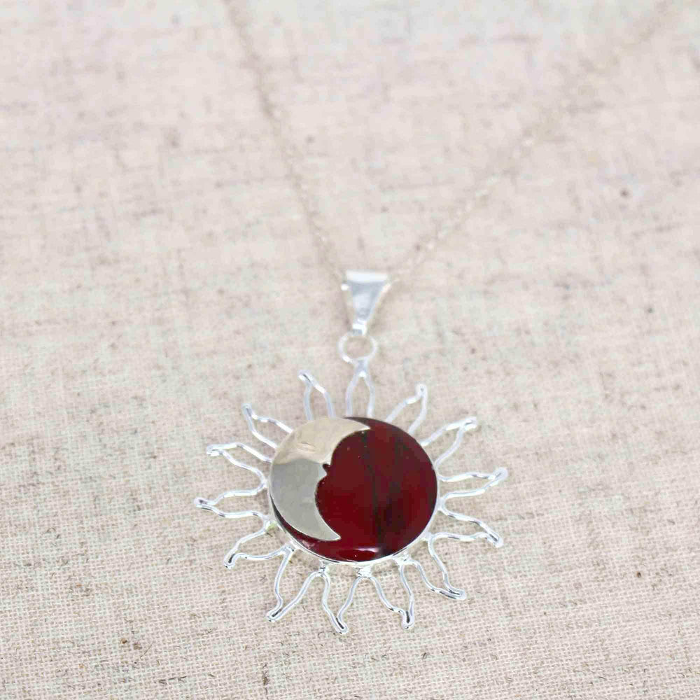 Sun and Moon Red Jasper Pendant with Chain - Artisana - Flyclothing LLC