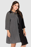 Plus Size Striped Color Block Tie-Neck Dress - Trendsi - Flyclothing LLC