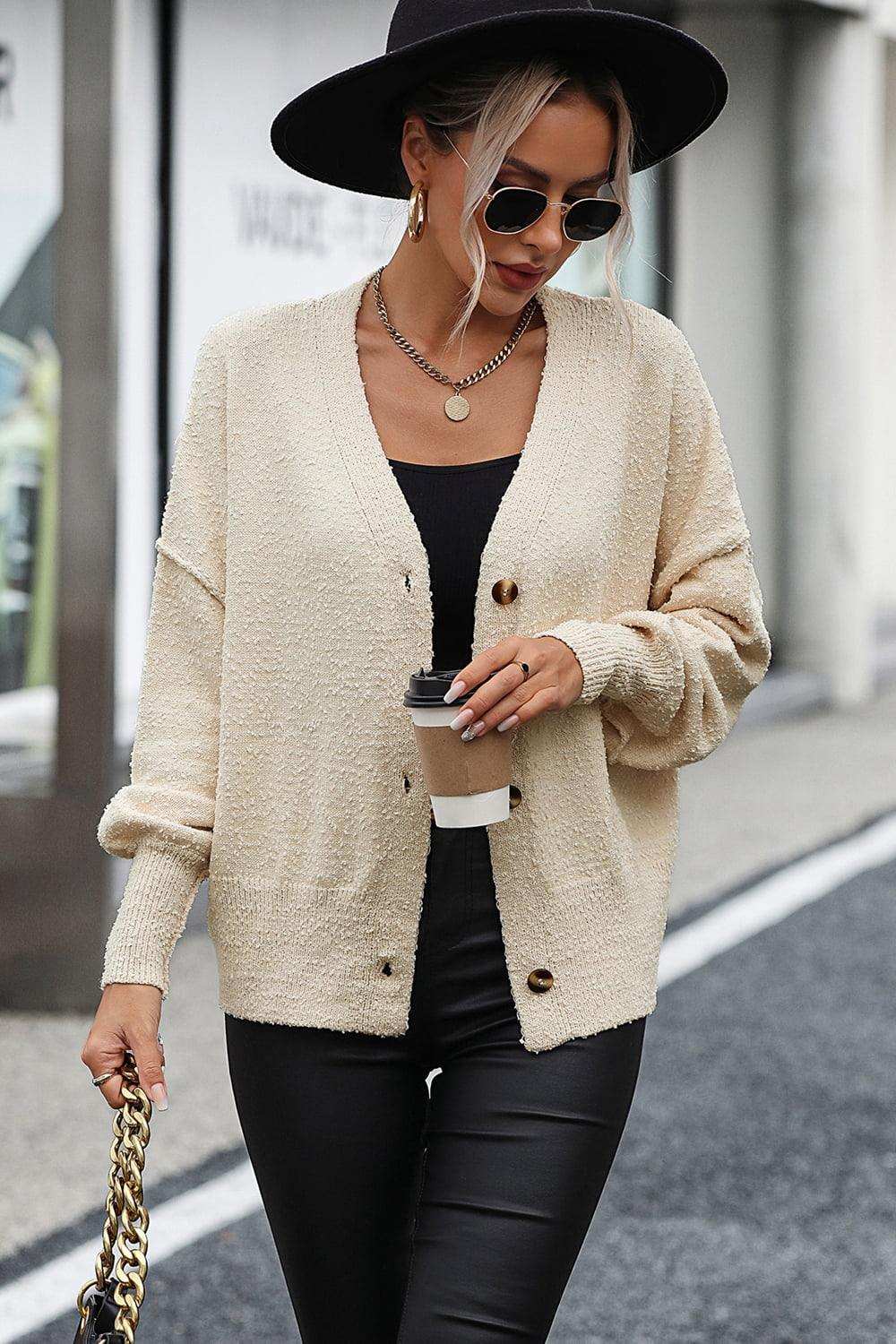 Button-Up Dropped Shoulder Cardigan - Trendsi - Flyclothing LLC