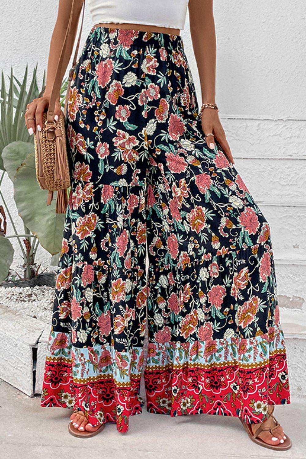 Floral High Waist Palazzo Pants - Trendsi - Flyclothing LLC
