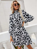 Printed Lantern Sleeve Turtleneck Dress - Trendsi - Flyclothing LLC