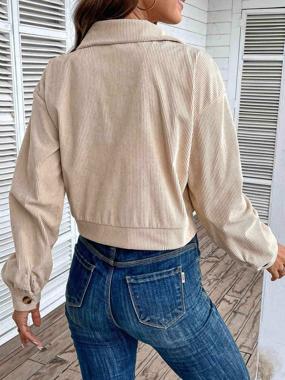 Color Block Collared Neck Button-Up Jacket - Trendsi - Flyclothing LLC