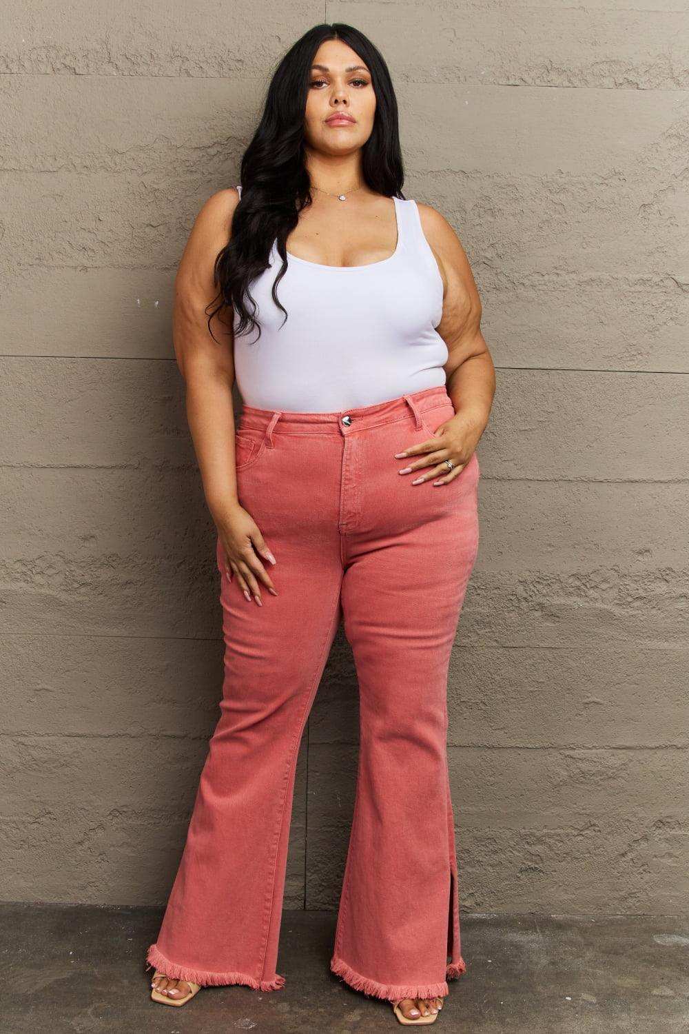 RISEN Bailey Full Size High Waist Side Slit Flare Jeans - Trendsi - Flyclothing LLC