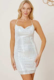 Sequin Spaghetti Strap Mini Wrap Dress - Trendsi - Flyclothing LLC