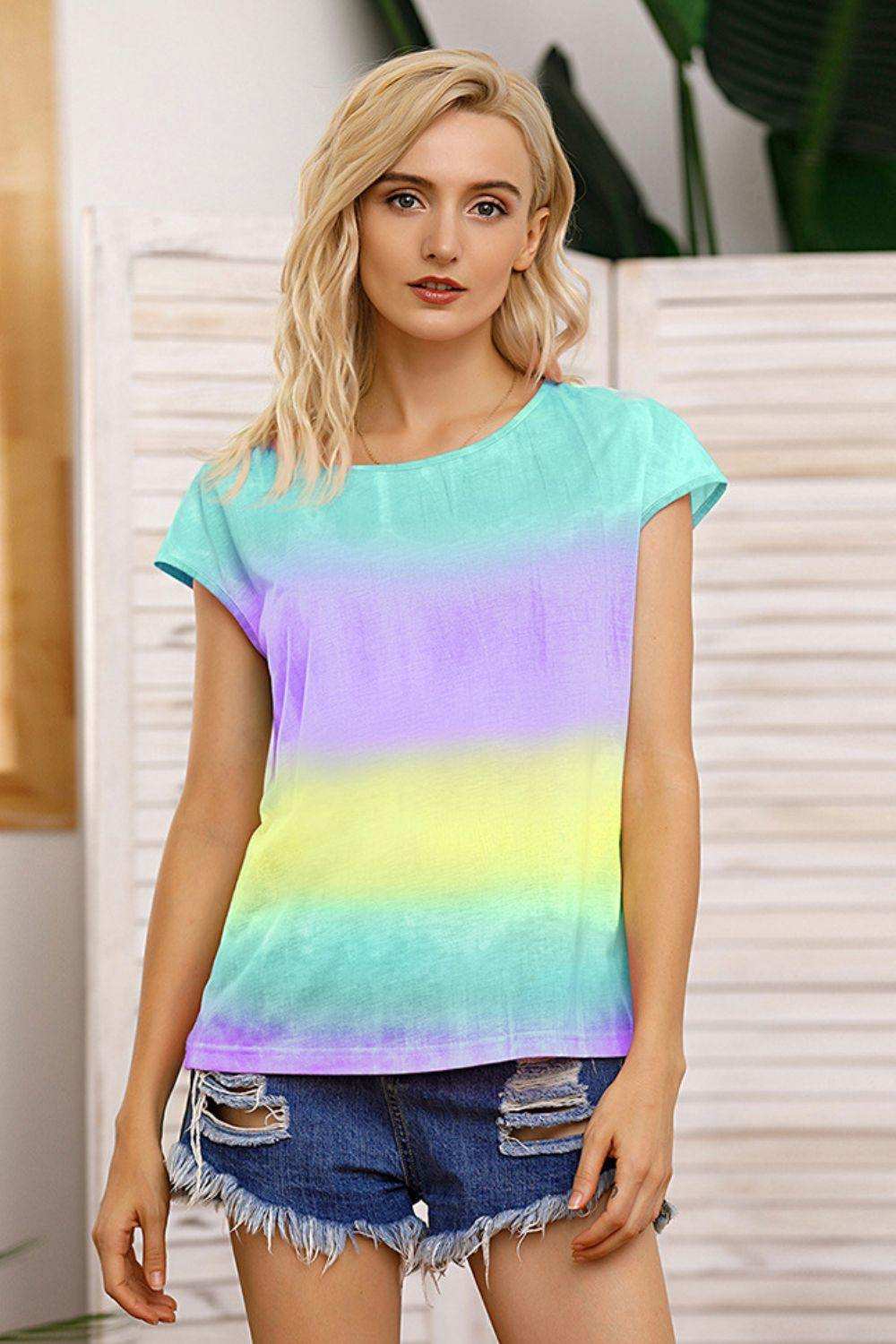 Tie Dye Round Neck Short Sleeve Tee - Trendsi - Flyclothing LLC