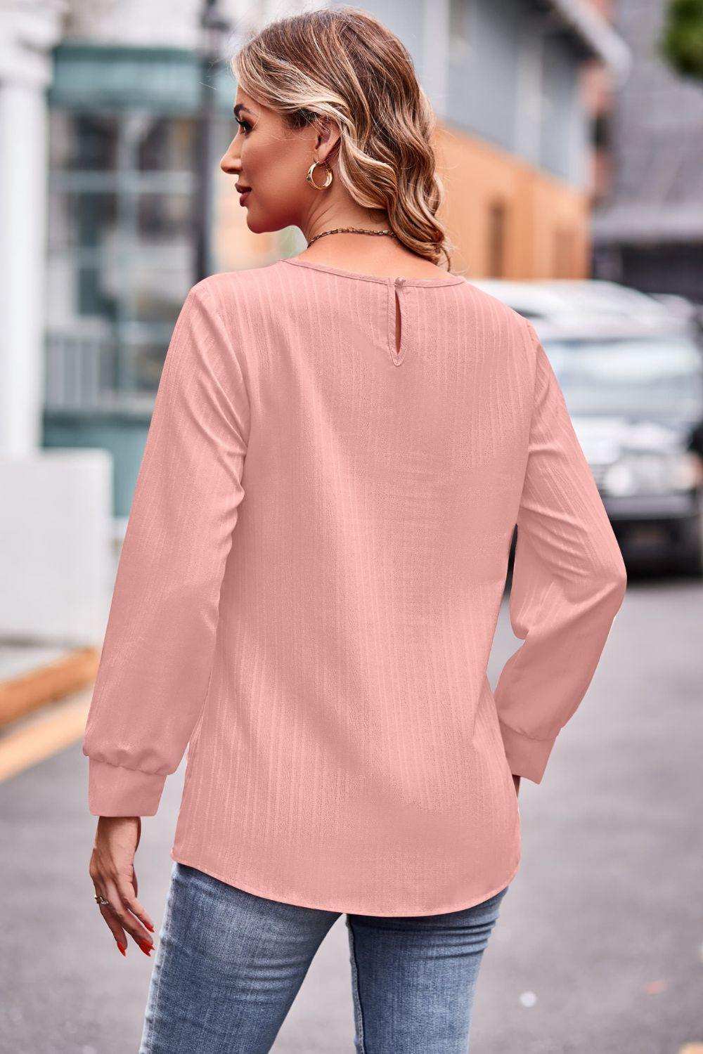 Round Neck Long Sleeve Tee - Trendsi - Flyclothing LLC