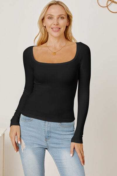 Square Neck Long Sleeve T-Shirt - Trendsi - Flyclothing LLC