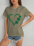 Heart Lucky Clover Round Neck Short Sleeve T-Shirt - Trendsi - Flyclothing LLC