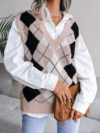 Plaid V-Neck Sweater Vest - Trendsi - Flyclothing LLC