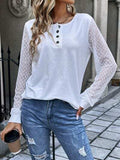 Quarter Button Round Neck Long Sleeve Blouse - Trendsi - Flyclothing LLC