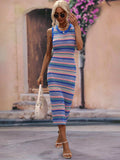 Striped Round Neck Sleeveless Midi Cover Up Dress - Trendsi - Flyclothing LLC