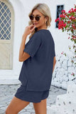 Notched Button Detail Dropped Shoulder Top and Shorts Set - Trendsi - Flyclothing LLC