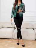 Striped Round Neck Long Sleeve Buttoned Knit Top - Trendsi - Flyclothing LLC