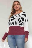 Plus Size Leopard Round Neck Long Sleeve Sweater - Trendsi - Flyclothing LLC