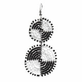 Maasai Bead Double Circle Dangle Earrings, White and Black - Jedando - Flyclothing LLC