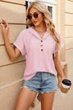 Eyelet Drawstring Hooded Short Sleeve Blouse - Trendsi - Flyclothing LLC