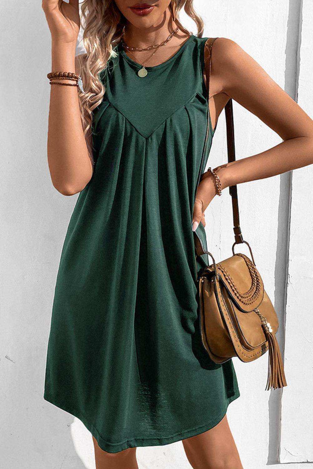 Round Neck Sleeveless Mini Dress - Trendsi - Flyclothing LLC