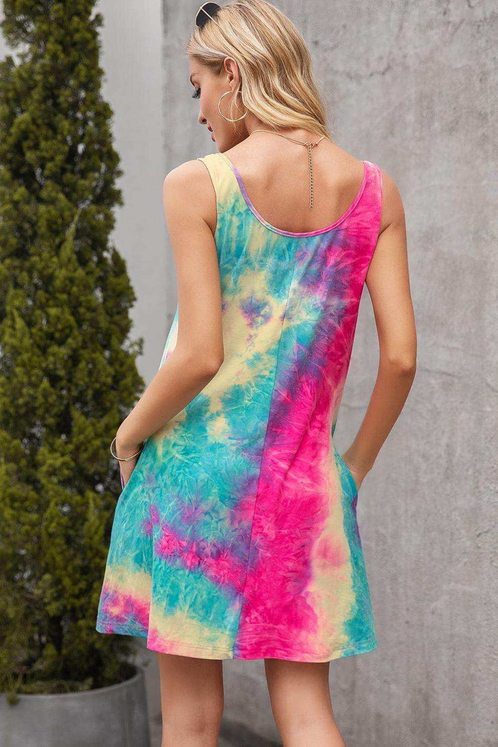 Tie-Dye Sleeveless Dress with Pockets - Trendsi - Flyclothing LLC