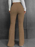Ribbed High Waist Bootcut Pants - Trendsi - Flyclothing LLC