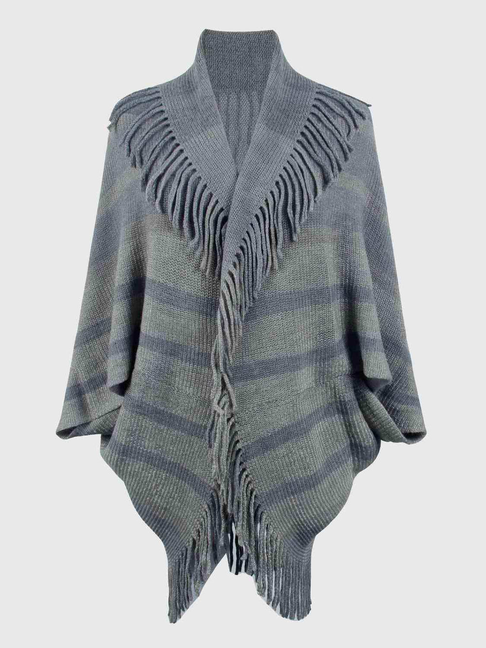 Fringe Detail Open Front Poncho - Trendsi - Flyclothing LLC