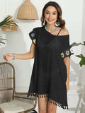 Tassel Boat Neck Flutter Sleeve Cover Up - Trendsi - Flyclothing LLC