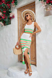 Striped Openwork Cropped Tank and Split Skirt Set - Trendsi - Flyclothing LLC
